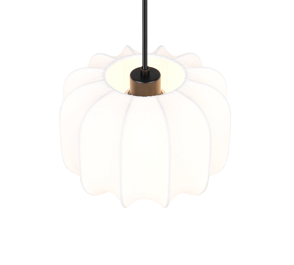 Lampada a sospensione, tessuto e metallo, bianco e nero, D 25 cm, Madeline