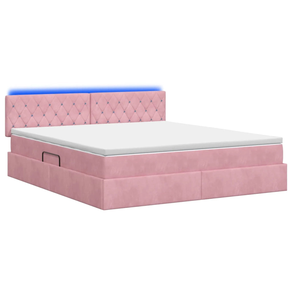 Letto con contenitore LED e materasso Rosa 140 x 200 cm Velluto 3459197