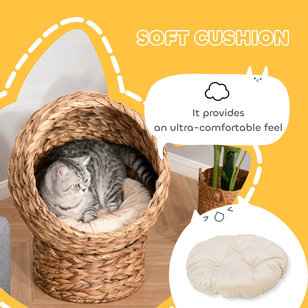 Letto per gatti in rattan con cuscino ¨C Zephmum ¨C Marrone 50x42x60 cm