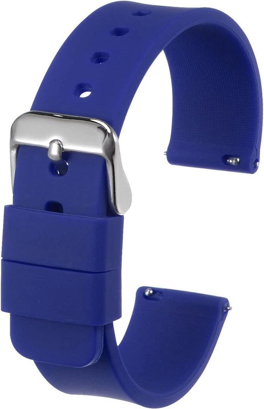Cinturino orologio sostitutivo 24mm largo, chiave rapida, gomma morbido, chiusura in acciaio inossidabile, blu, uomo e donna.