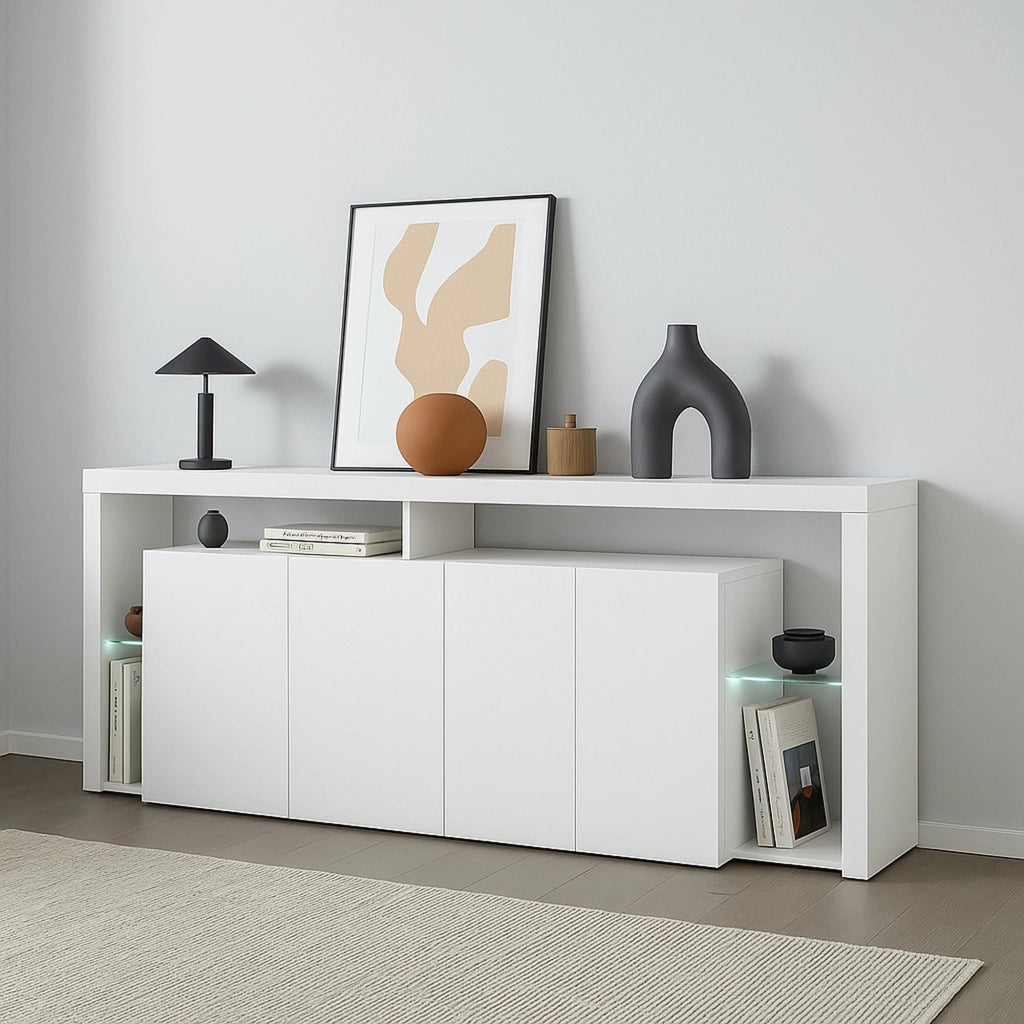 Credenza Andale, Buffet da soggiorno a 3 ante, Madia da salotto, Credenza moderna, 100% Made in Italy, 200x40h80 cm, Bianco lucido