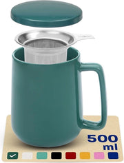 Termos con filtro e coperchio - ceramica blu-verde - mantiene caldo a lungo - 500 ml XXL grande - lavastoviglie resistente