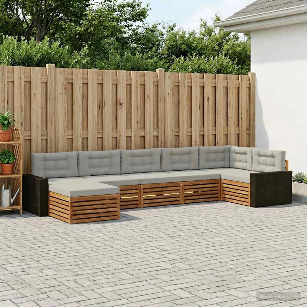 Set di divani da esterno 7 pz Naturale e Grigio Chiaro 3383634