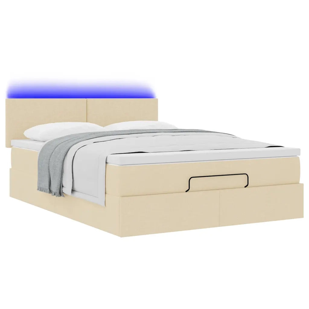 Pouf Letto con Materasso e LED Crema 140x200 cm in Tessuto 3312234