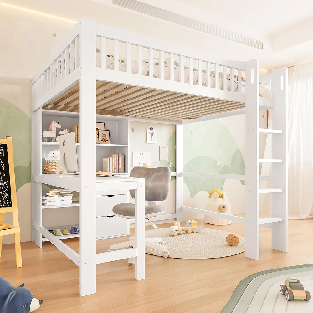 Letto a soppalco - Xylo - 140x200 cm 3 cassetti bianco