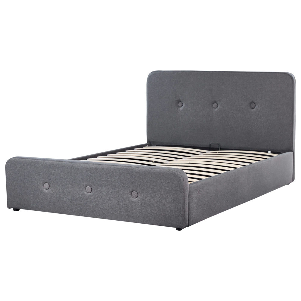 Letto a doghe Tessuto in poliestere grigio scuro Gambe in legno imbottite Pouf contenitore 140 x 200 cm matrimoniale Design moderno