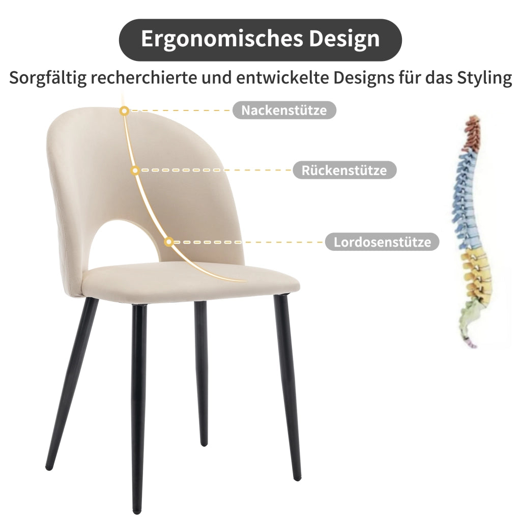 Sedia da sala da pranzo set da 2 con schienale in velluto imbottita e gambe regolabili in metallo motivo a rombi beige