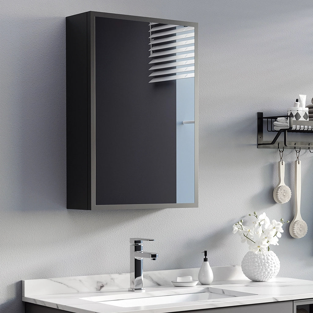 Mobile bagno pensile con specchio nero 40x15x60 cm a 3 ripiani