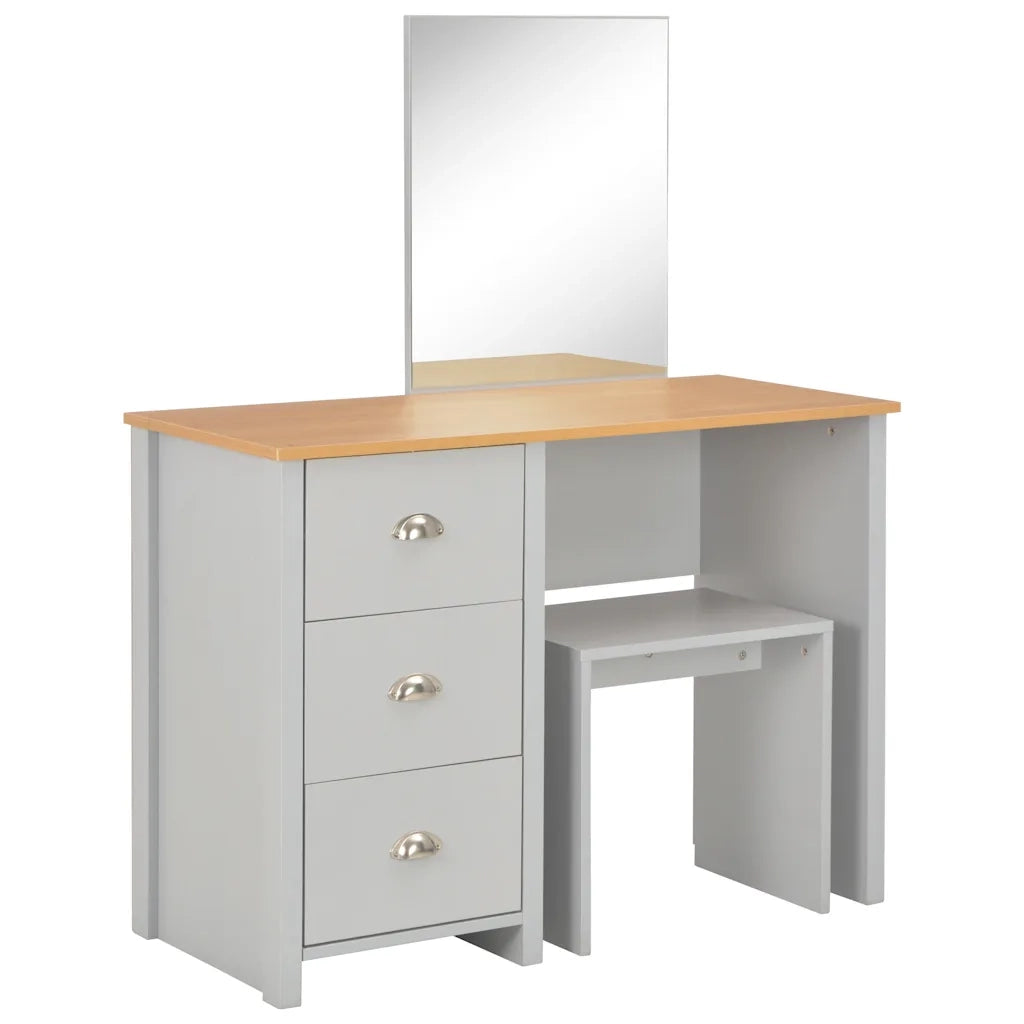 Toeletta | Tavolo da Trucco con Specchio e Sgabello Grigio 104x45x131 cm
