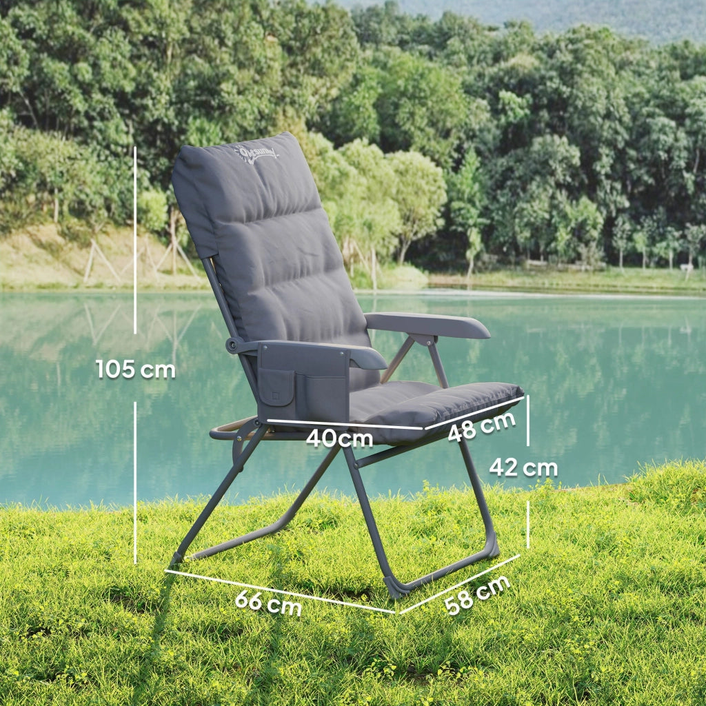 Sedia da Campeggio Pieghevole 66x58x105 cm Regolabile su 5 Livelli Grigio Chiaro