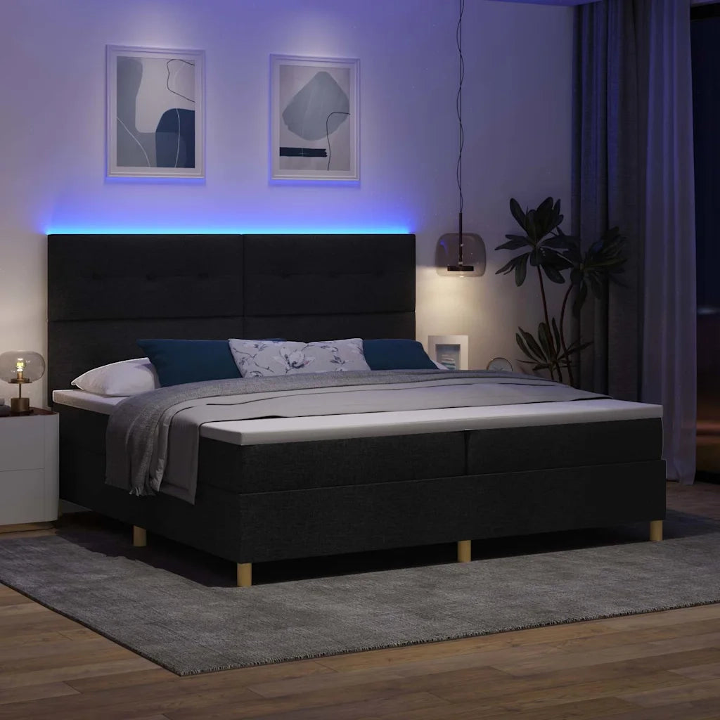 Letto a Sorgente LED con materasso Nero 200 x 200 cm Tessuto 3343126
