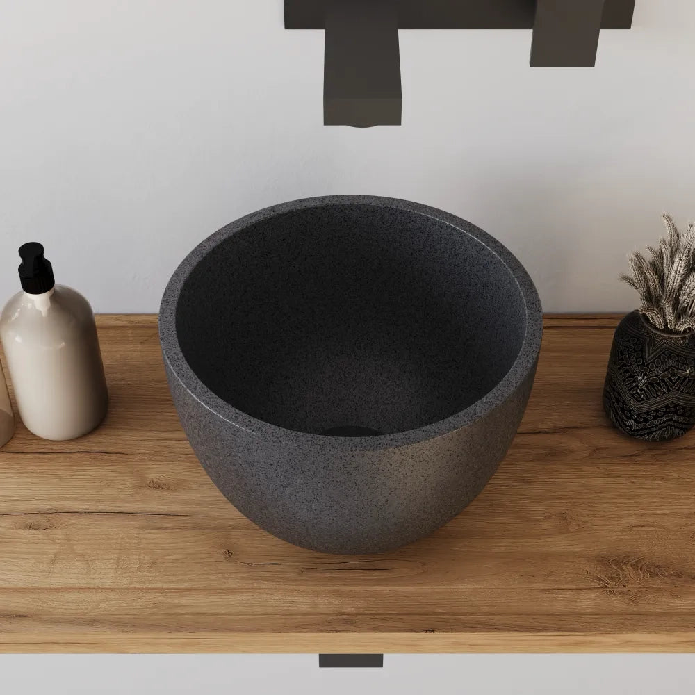 Lavabo da appoggio tondo in microcemento 22,5x15,5 cm nero | Sevan