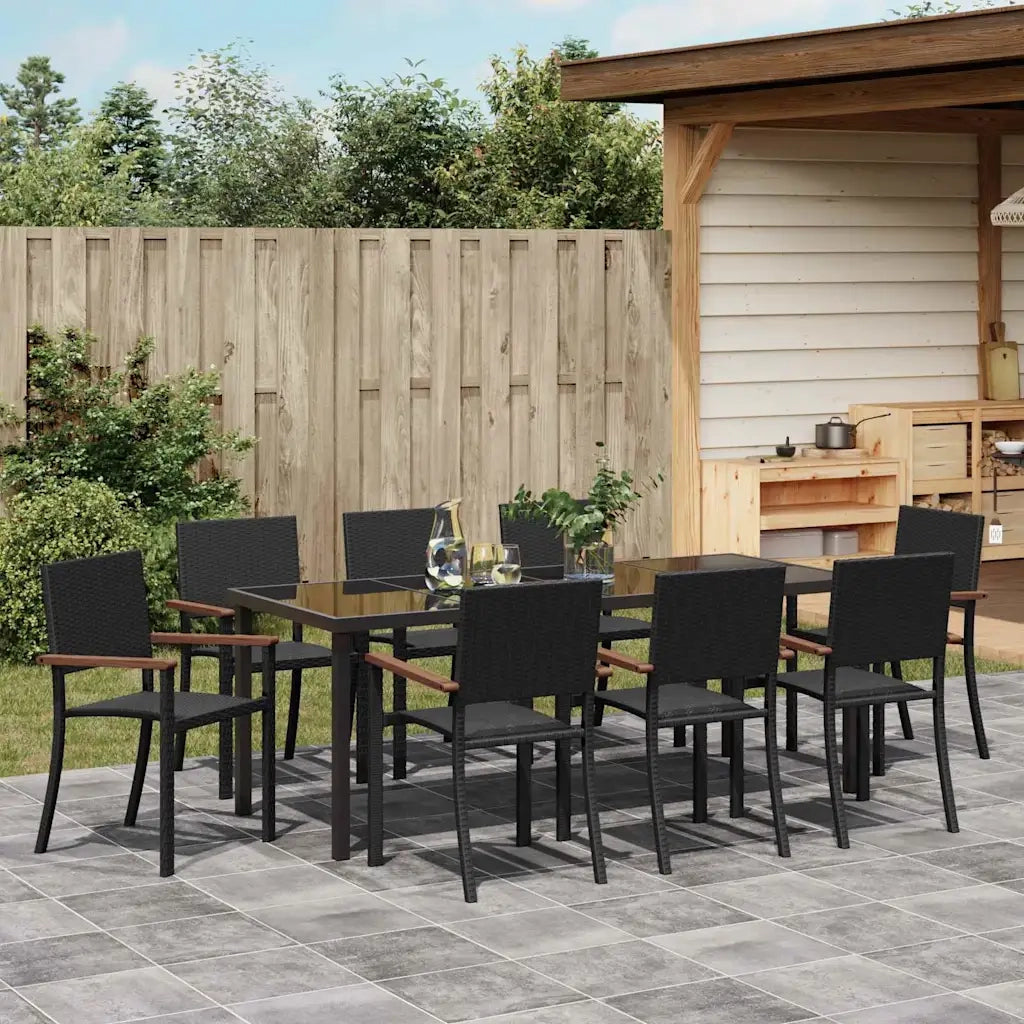 Set da Pranzo per Giardino 9 pcs Nero