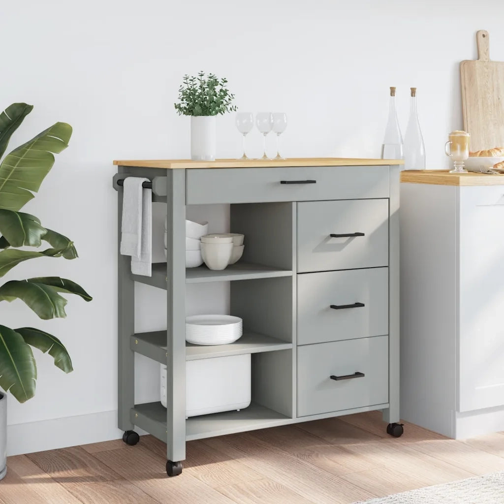 Carrello da Cucina MONZA 84x40x88,5 cm in Legno Massello di Pino 376113