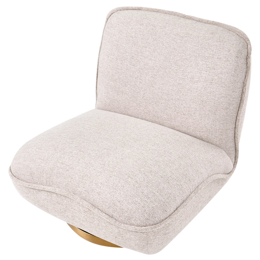 Poltrona Beige Dorato Rivestimento in tessuto Base in acciaio Girevole Senza braccioli Seduta spessa Soggiorno Camera da letto