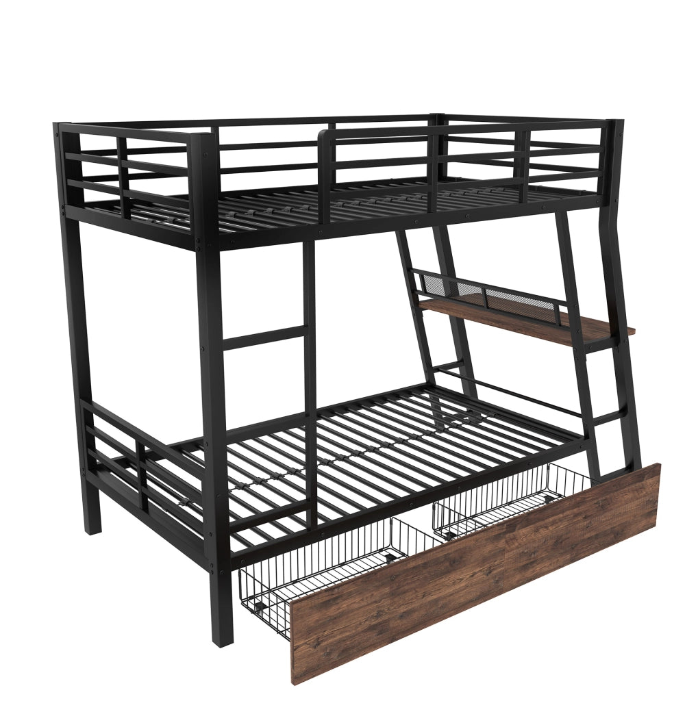 Letto a soppalco ULEVR 90x200 cm con scrivania, 2 cassetti, LED regolabile, scala e barriera, nero