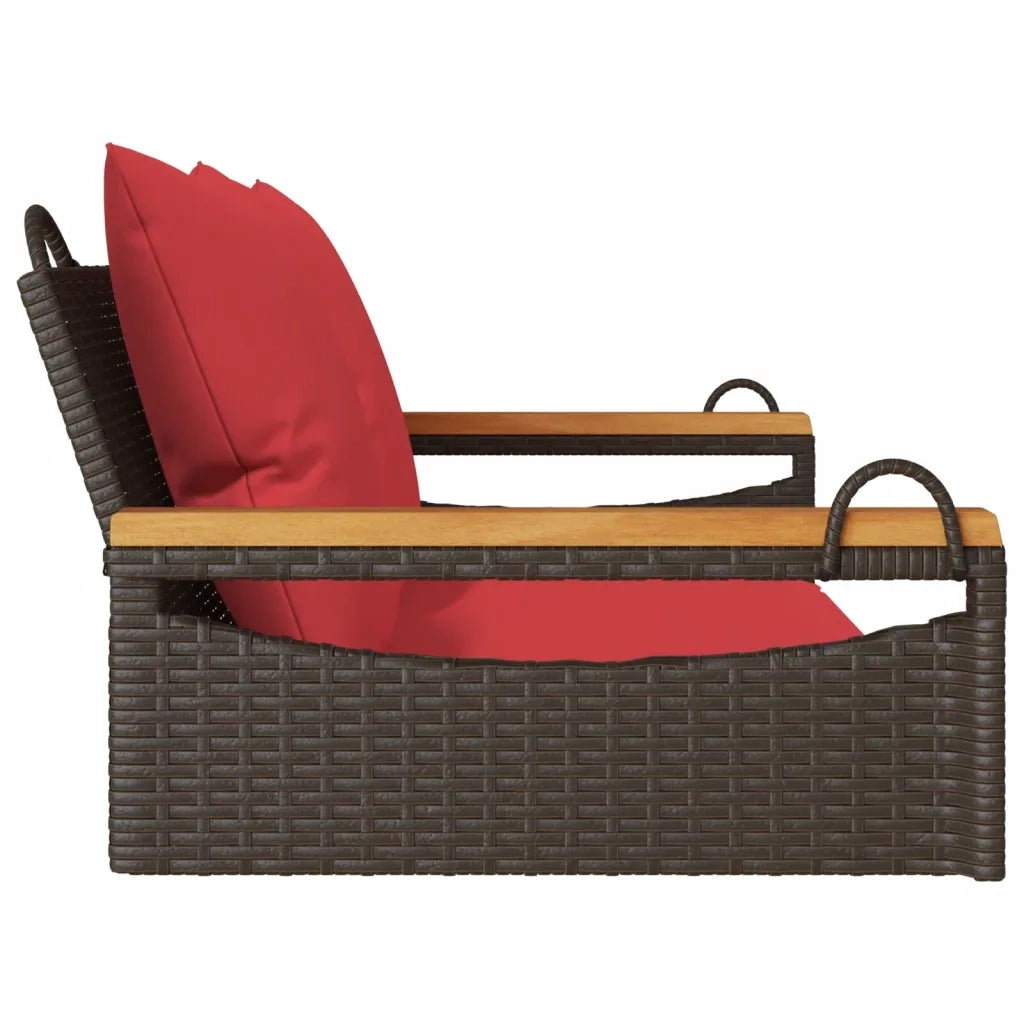Panchina Dondolo con Cuscini Marrone 109x62x40 cm in Polyrattan
