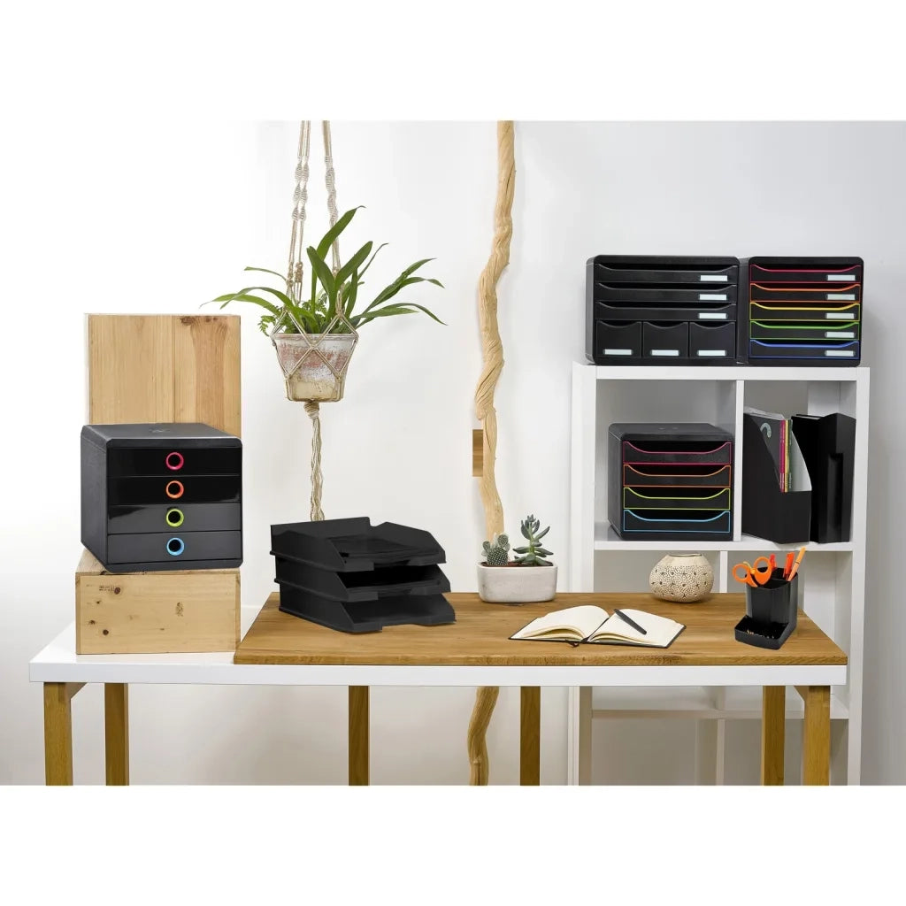 Exacompta Set da Scrivania con 4 Cassetti Big-Box Black Office Nero 444586