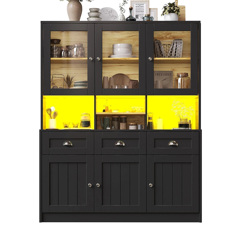 Credenza Cucina Alta 140x40x175cm - Xylo - Luci LED RGB Regolabili, Bianco e Nero