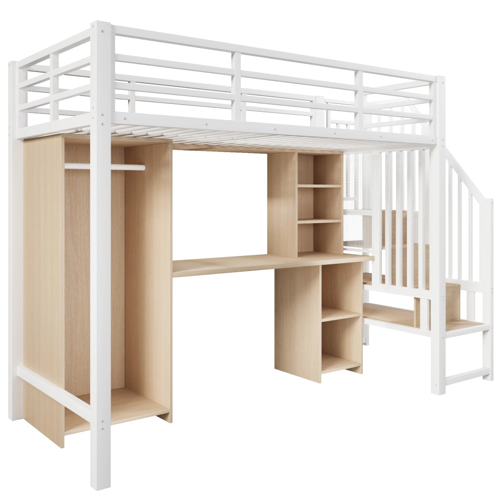 Letto a Soppalco con Scrivania, Armadio e Contenitore ¨C MINIMAL ¨C Bianco 90x200