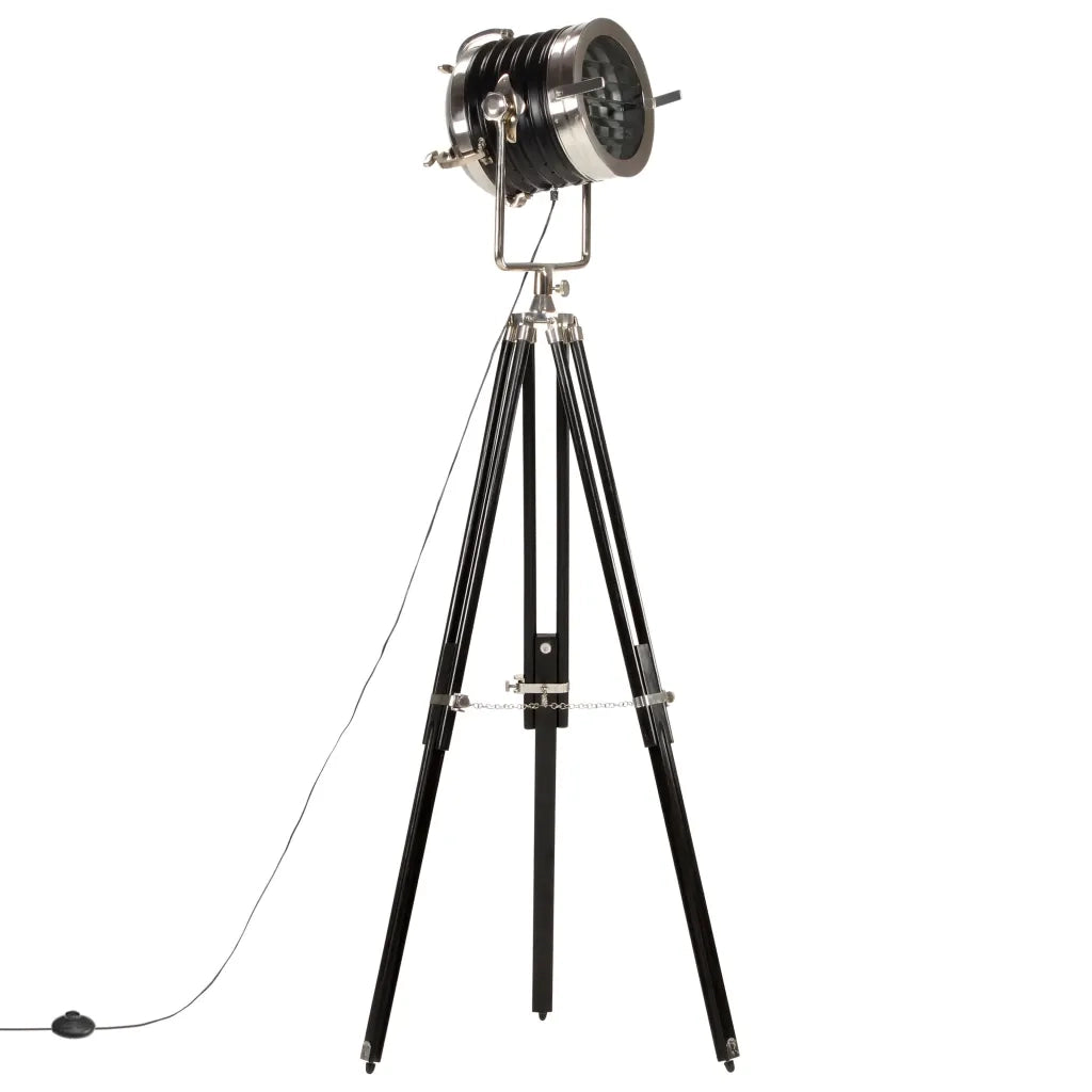 Lampada a Treppiede a Pavimento Nera in Legno di Mango 171 cm 286105