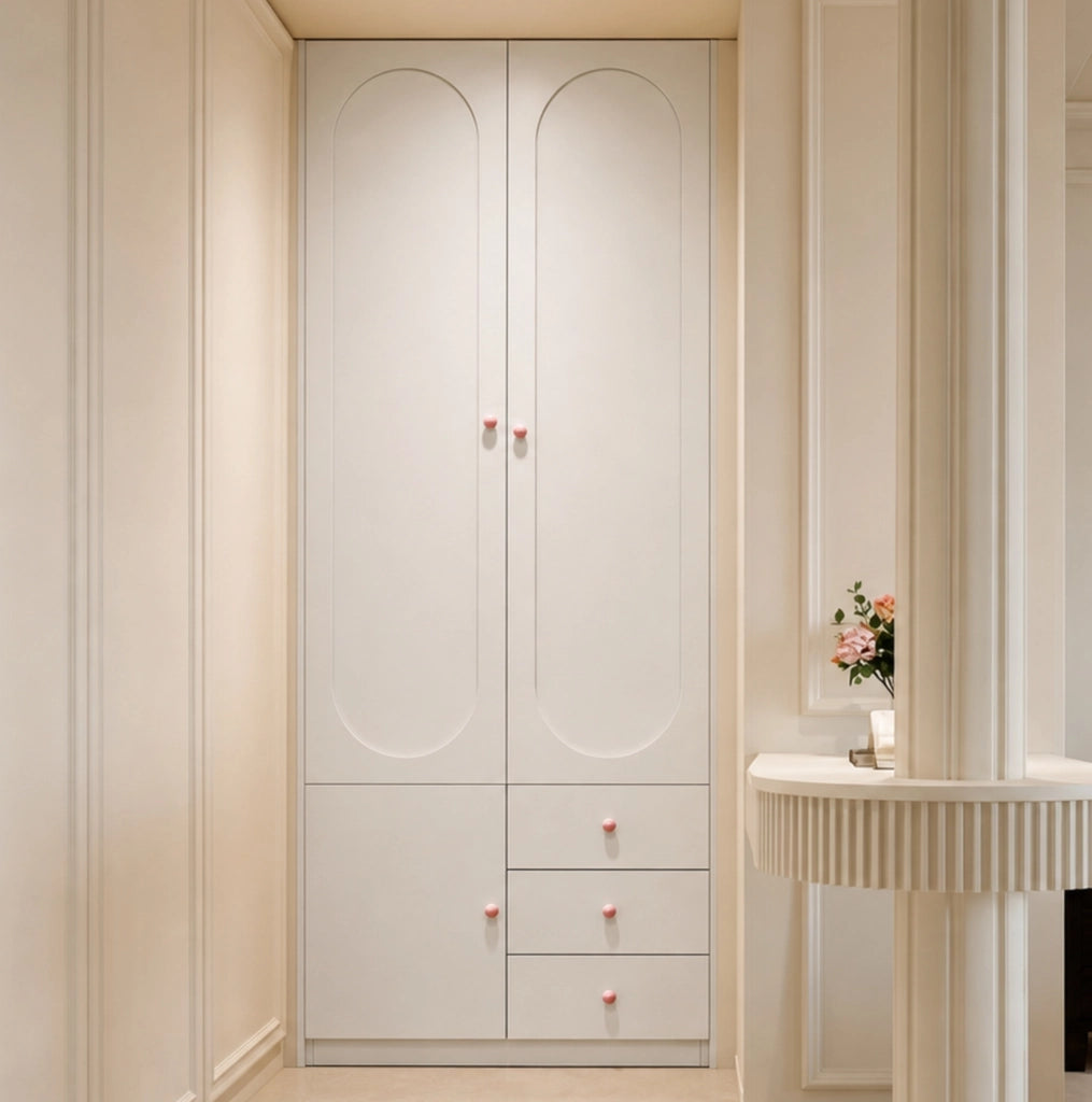 ARMADIO 2 Ante con 3 Cassetti 80x50x200 cm Bianco MDF
