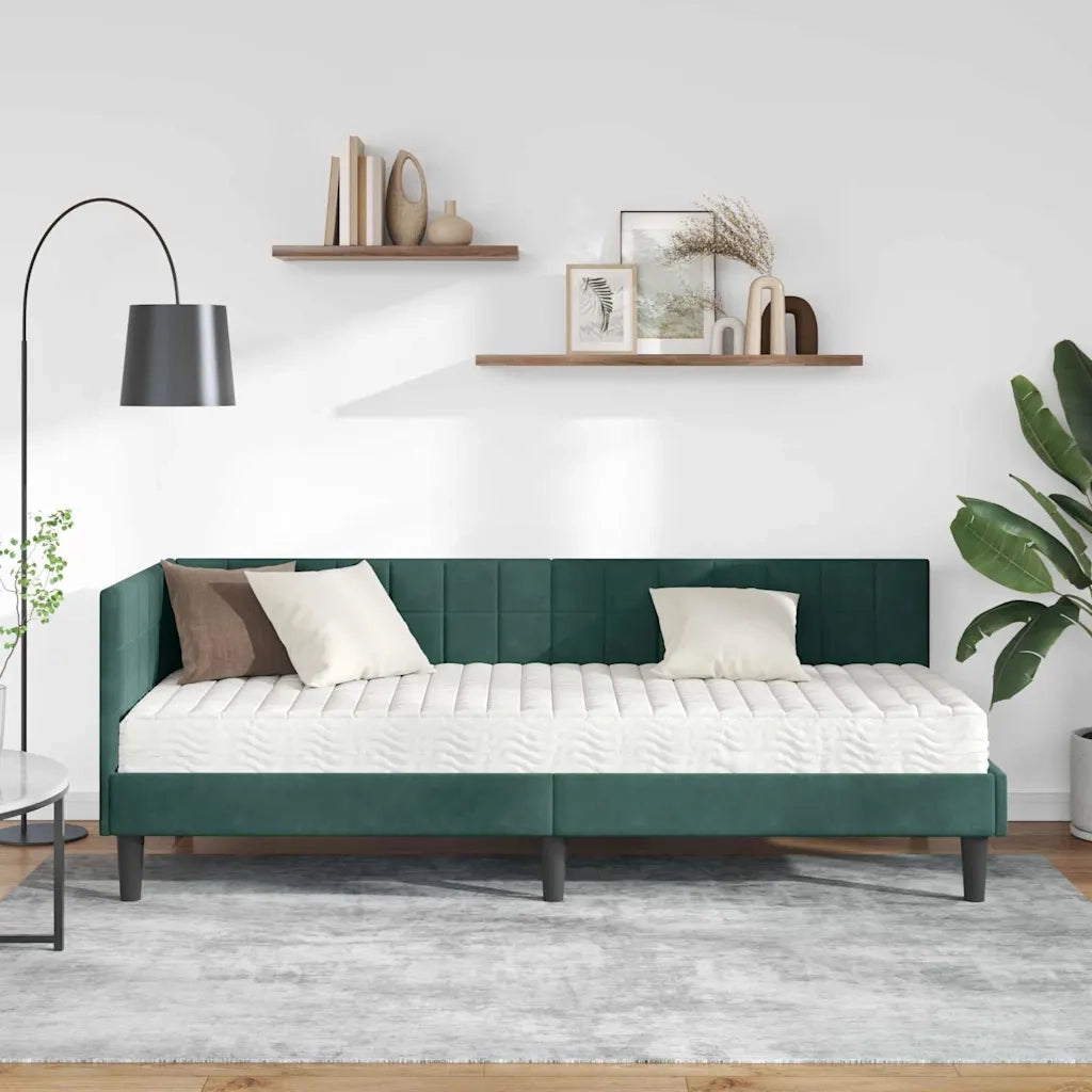 Struttura Letto Angolare con Materasso 2 pz-Giroletto con materasso Verde Velluto 521827