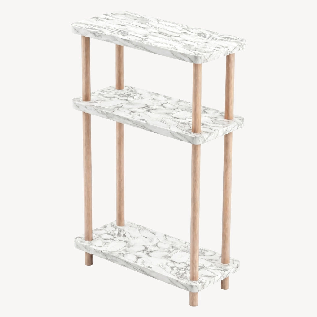 Scaffale da Terra Multiuso Nampernu a 3 Piani 62 x 40 x 18 cm - Effetto Marmo Bianco [en.casa]