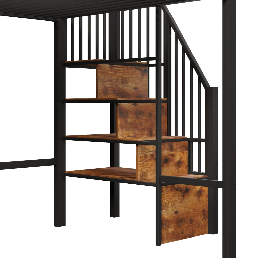 Letto a soppalco 140x200 cm con scala contenitore e area gioco, nero