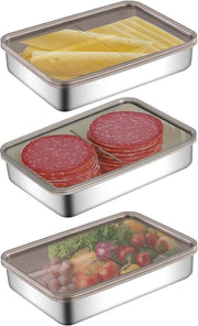 Set di 3 contenitori refrigeranti per salumi, contenitore refrigerante per salumi, organizzatore per frigorifero, contenitori in acciaio inossidabile per alimenti con coperchio per formaggio, carne (20 * 14 * 4 cm)