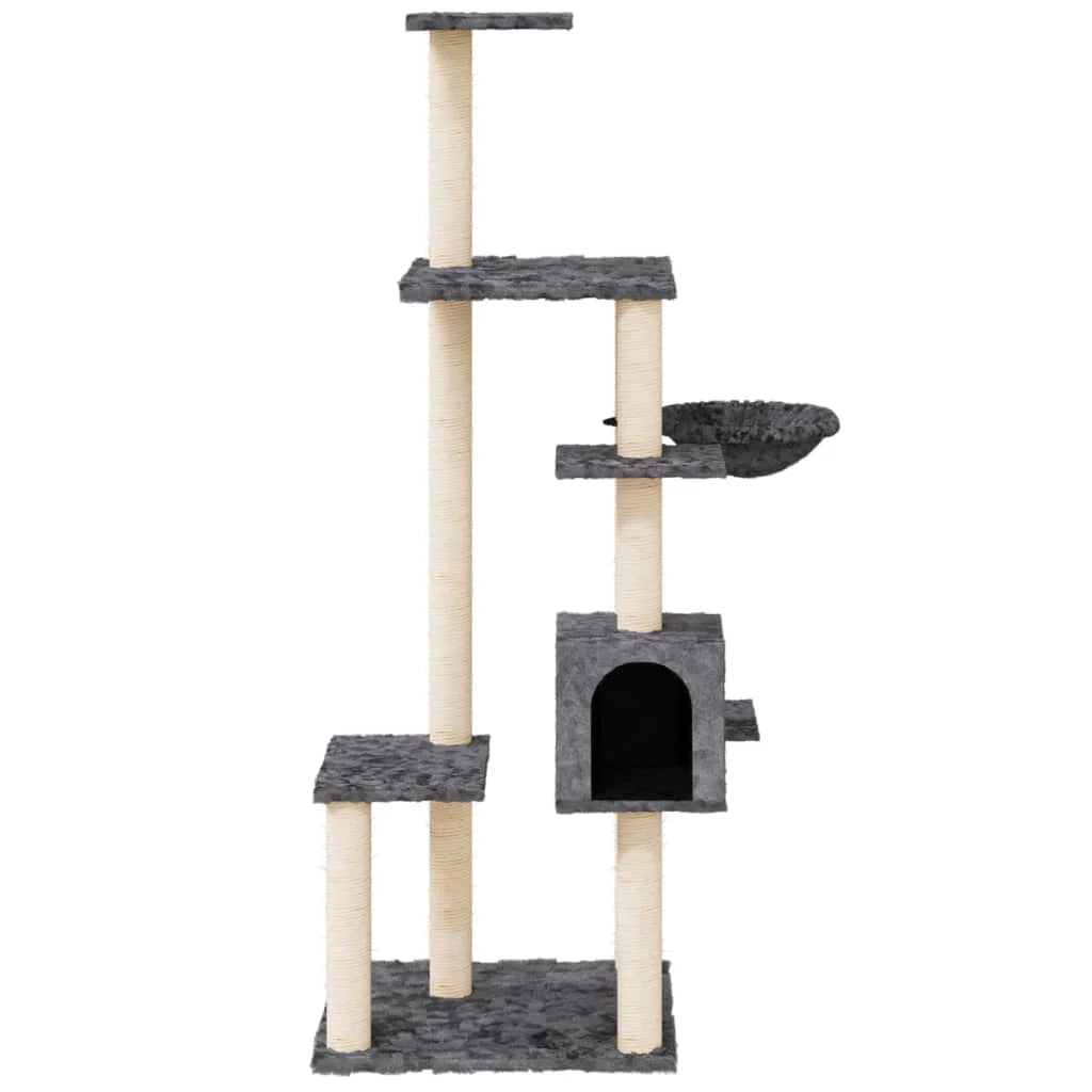 Tiragraffi per gatti torre per arrampicata giocattolo piattaforma per arrampicata con tiragraffi in sisal scuro 142 cm grigio 02_0022661