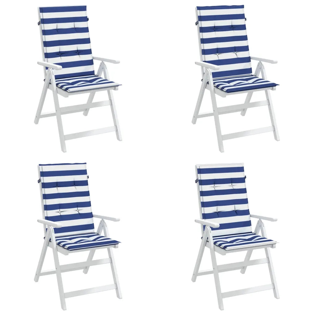 Cuscini Sedia Schienale Alto 4 pz Strisce Bianche e Blu Tessuto 361254