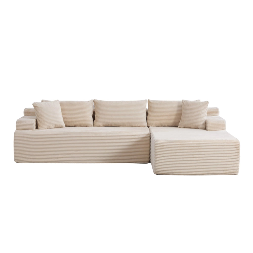 Divano con chaise longue e cuscino incluso; in ciniglia beige