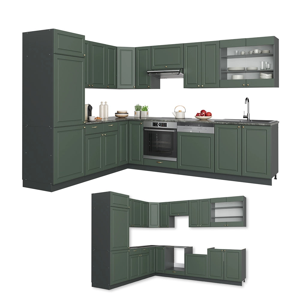 Cucina angolare completa Fame-Line Verde-oro rustico/Antracite 287 x 46 cm senza piano di lavoro Vicco