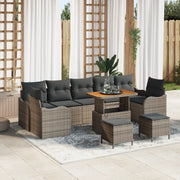 Set di Divano da Giardino a 10 Pezzi con Cuscini Grigio Polyrattan Acacia