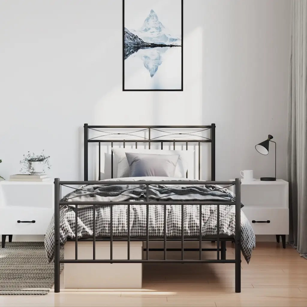 Giroletto con Testiera e Pediera Metallo Nero 100x190 cm 373703