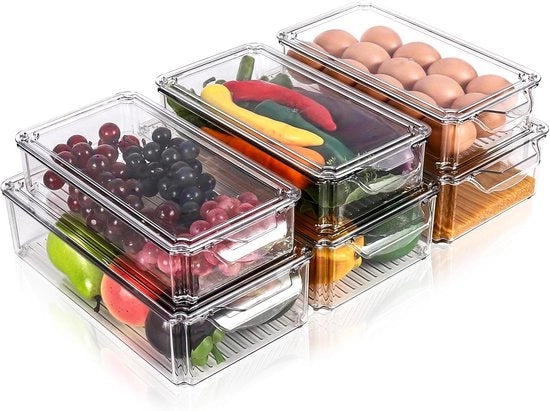 Organizzatore per frigorifero - Scatole di stoccaggio trasparenti - Set da 6 - Stivabile