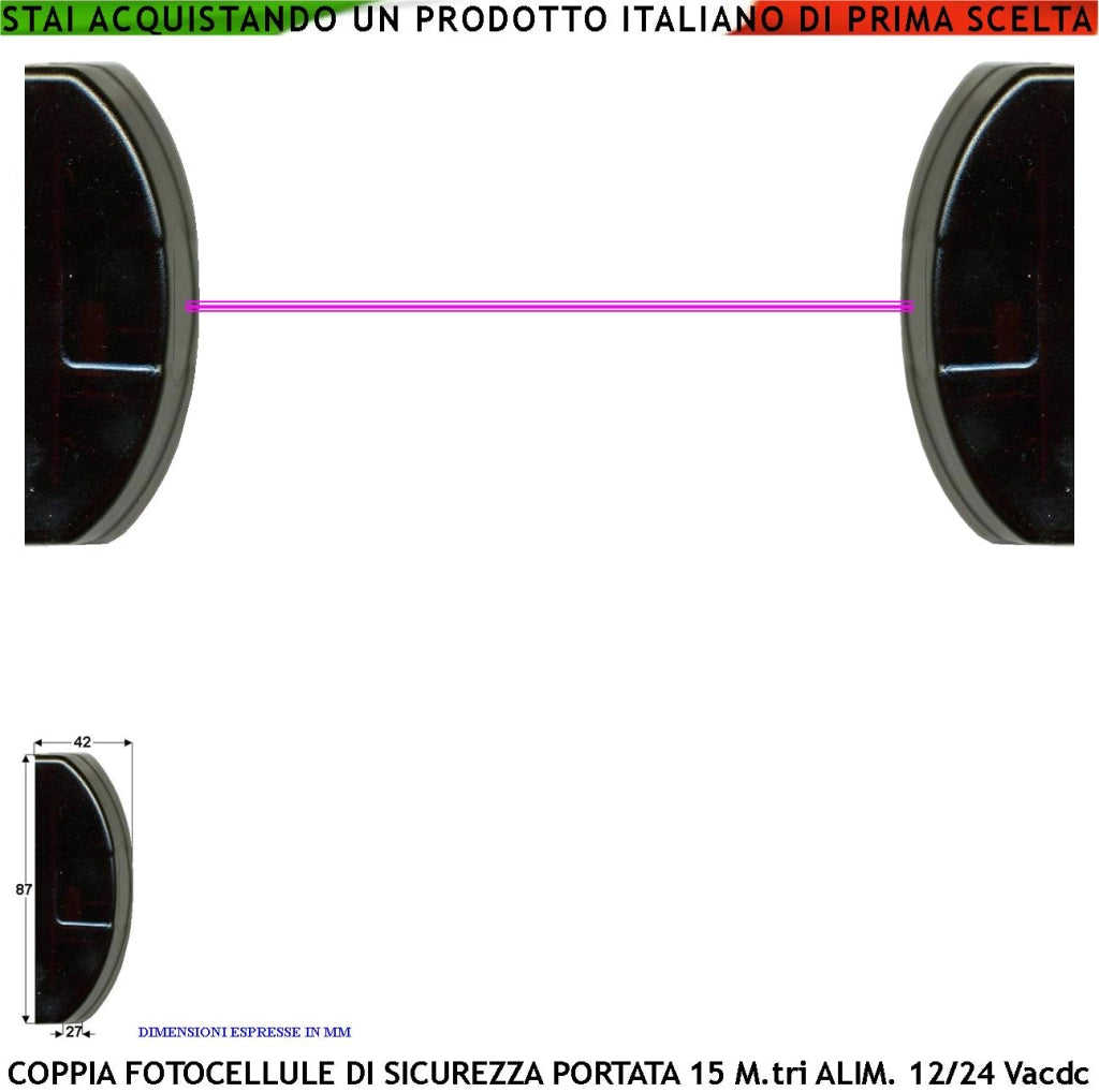 Fotocellule Coppia Sicurezza Un TX e Un RX Controllo Cancello Elettrico Automatico Portata 15 Metri Montaggio a Parete o Palina Controllare Dimensioni in Foto e Manuale Alimentazione 12/24 Vac