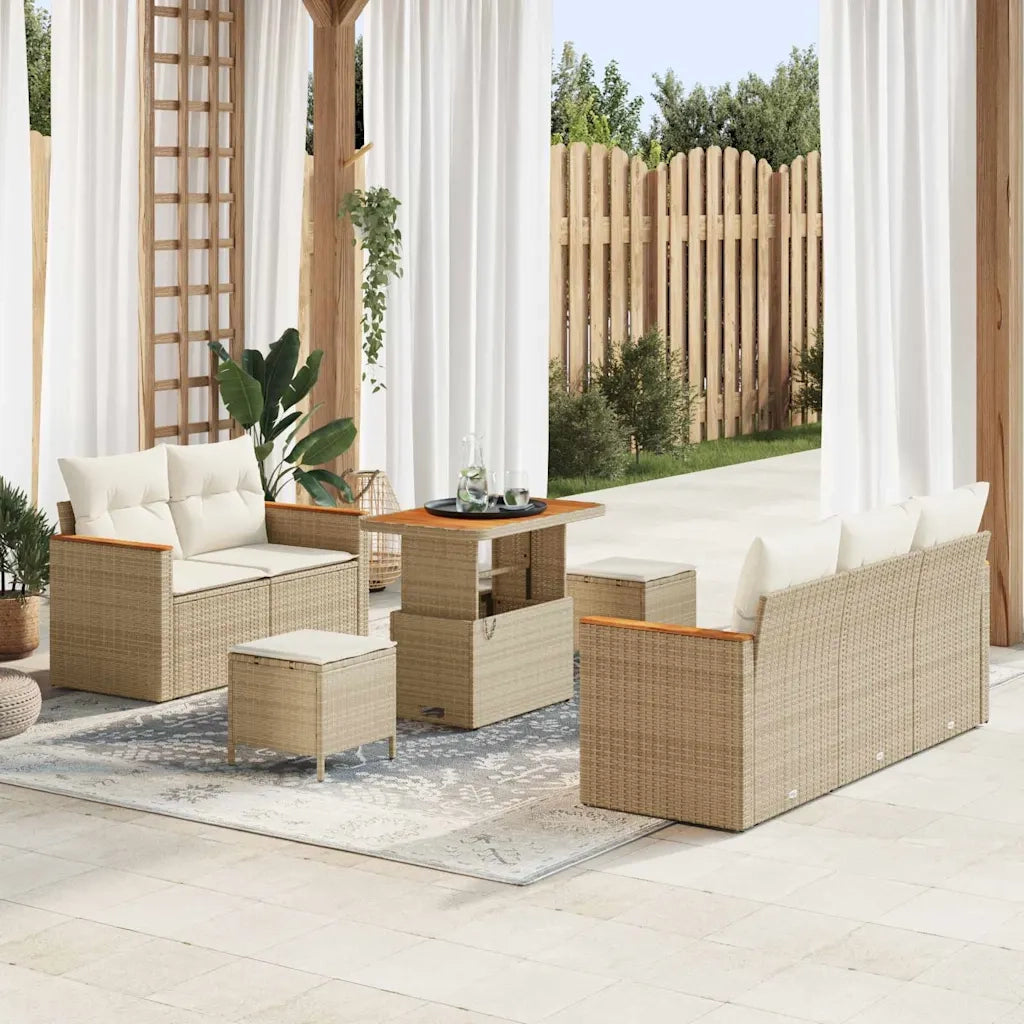 Set Divano da Giardino 8 pcs Beige polyrattan