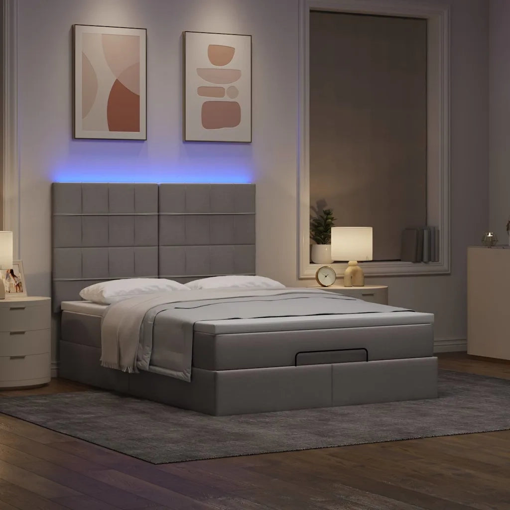 vidaXL Struttura Letto Pouf con Materasso Tortora 140x190 cm Tessuto