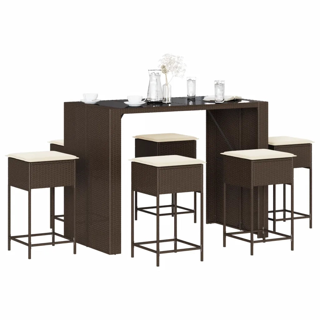 vidaXL Set Bar da Giardino 7 pz con Cuscini in Polyrattan Marrone