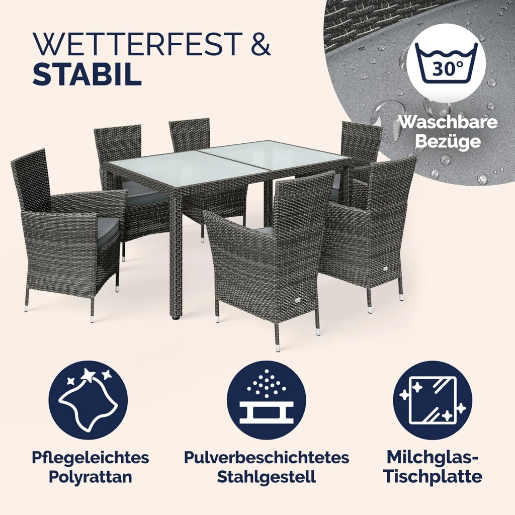® Set di Mobili da Giardino 6 Sedie 160kg di Portata Tavolo 150x90cm Cuscini Resistente alle Intemperie