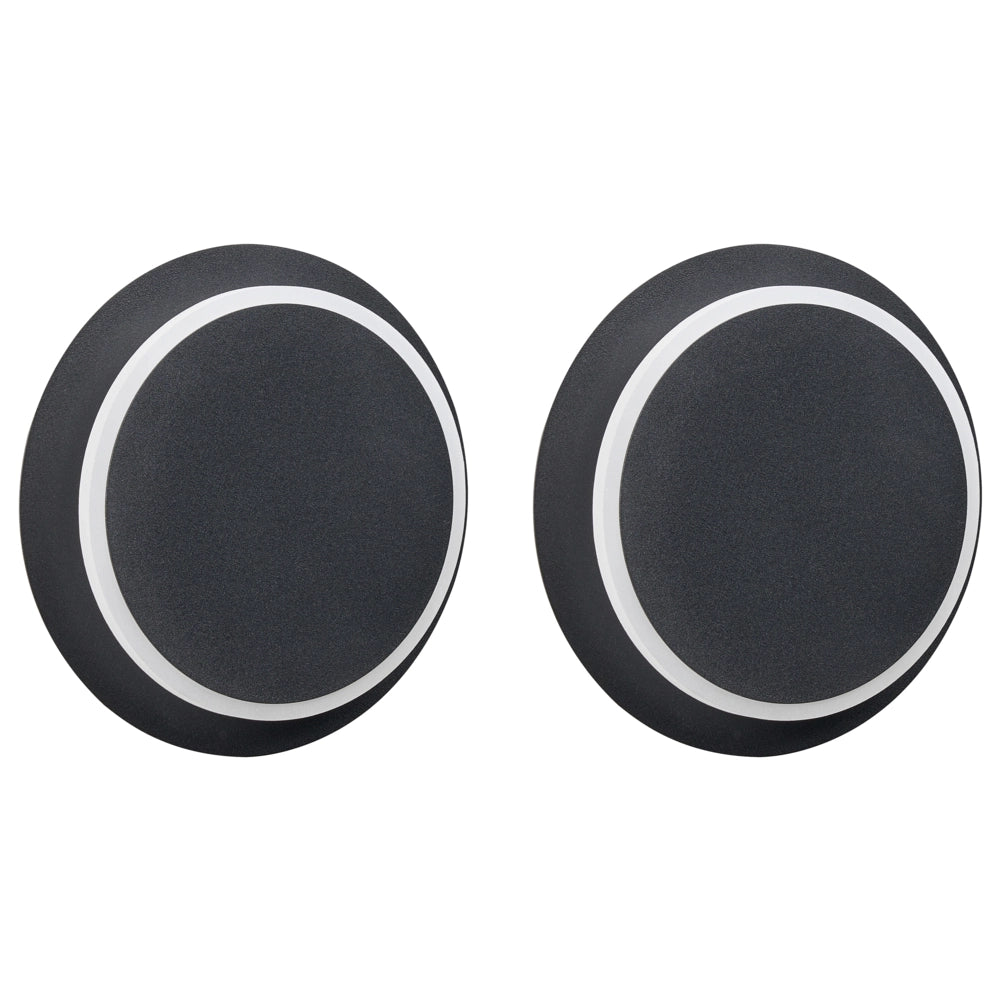 Set di 2 lampade da parete LED in metallo nero con paralume rotondo in acrilico verniciato a polvere in stile scandinavo.