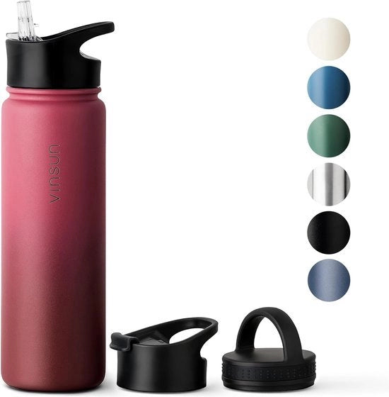 Fiasco da bere 750 ml - 3 coperchi - privo di bolle, adatto per bevande gassate, libero da BPA, flacone termico leggero per sport, esterno, scuola, università, ufficio, palestra