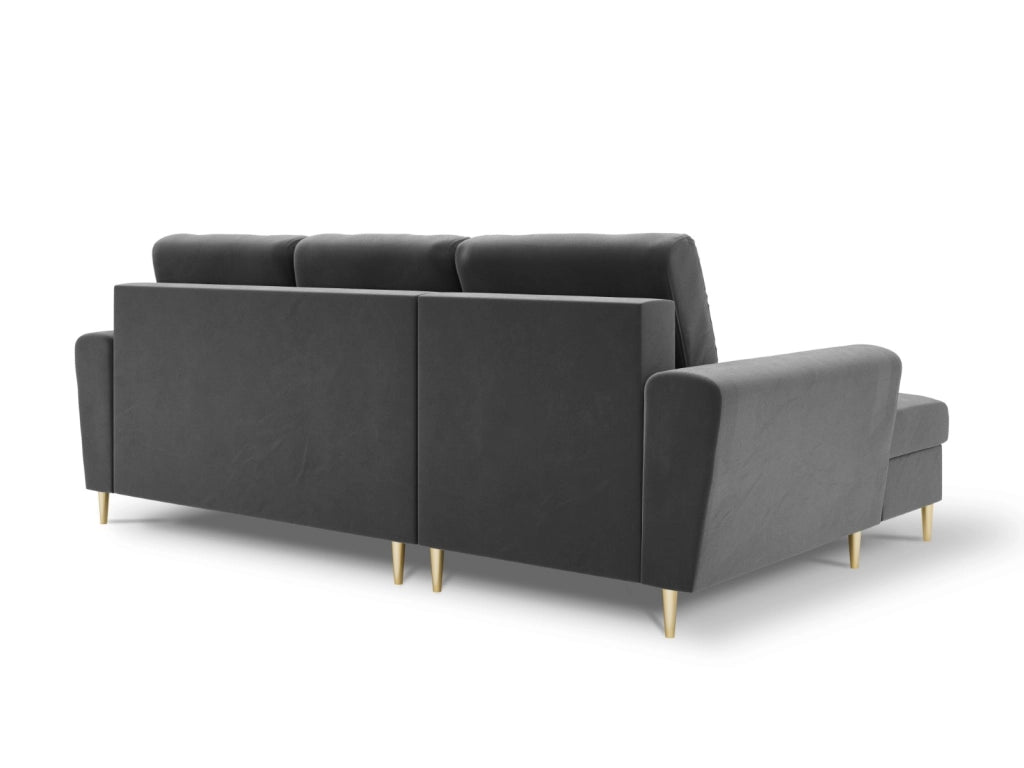 Cosmopolitan Design - Divano convertibile angolare sinistro con contenitore "Kyoto" 4 posti in velluto grigio chiaro 