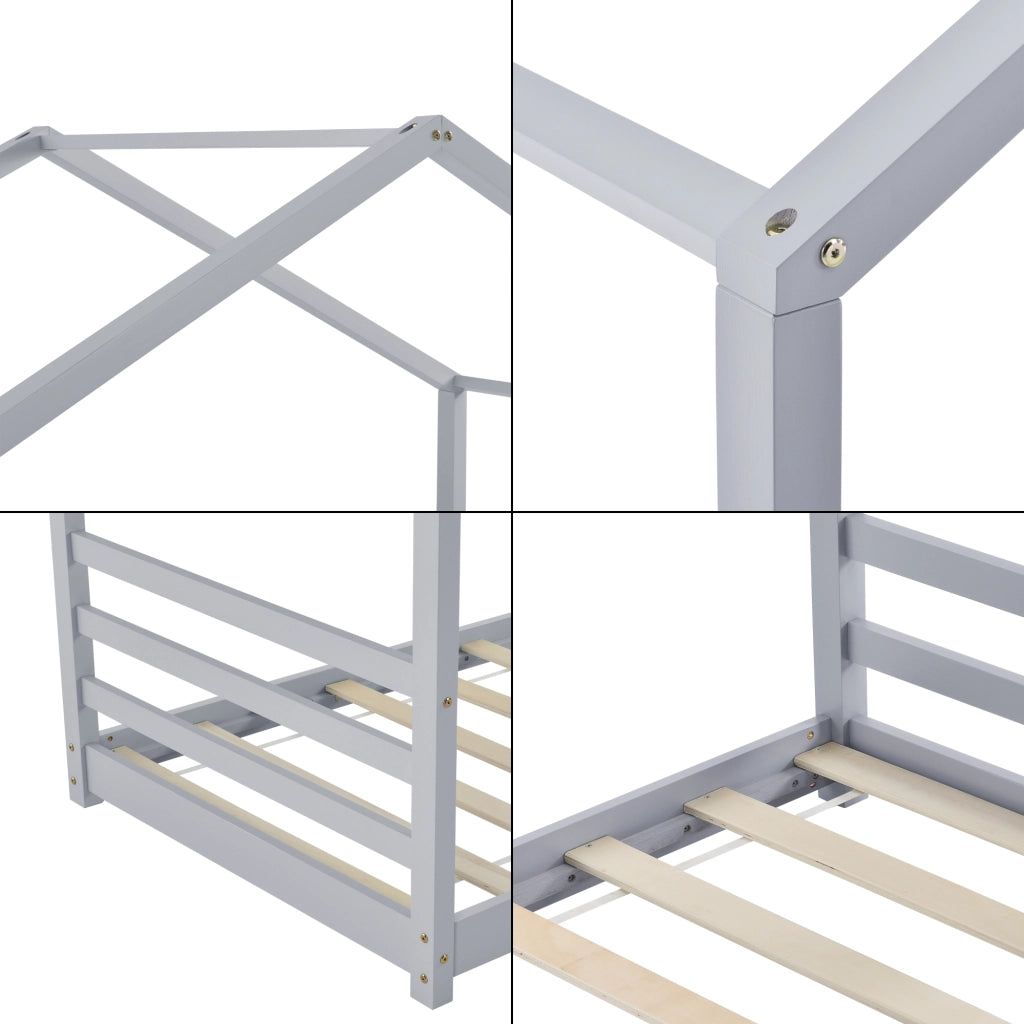 Letto a Casetta per Cameretta Vardø 90x200 cm Legno - Grigio [en.casa]