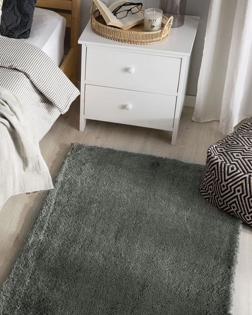 Tappeto Shaggy tappetino Misto Cotone Grigio Scuro Poliestere 80 x 150 cm Soffice pelo lungo