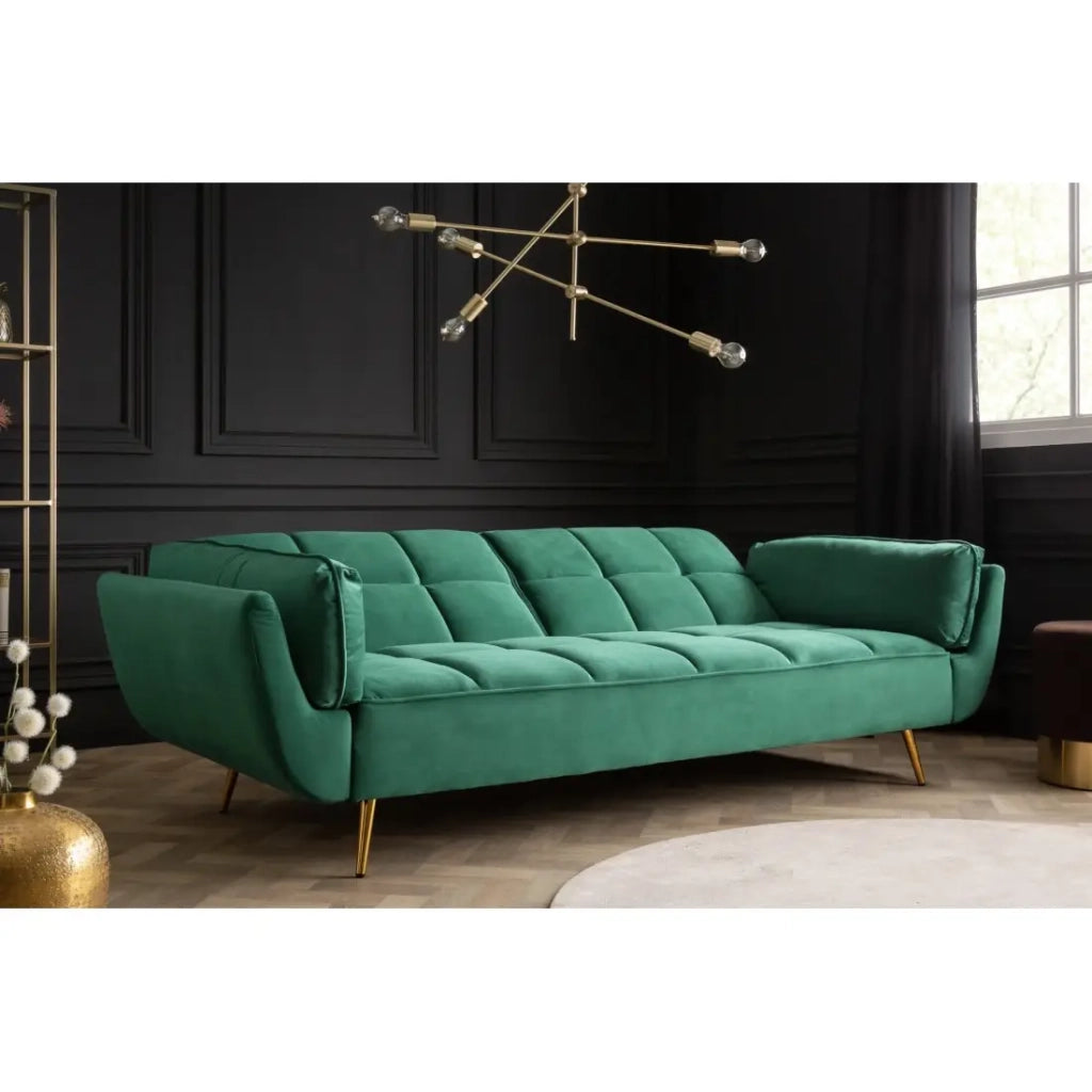 Divano dritto NEVISI verde smeraldo – Divano scandinavo trasformabile in velluto