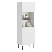 Vetrina Luzzana, Vetrinetta da soggiorno con anta e dettaglio in vetro, Rialzato da terra, 60x42 h183 cm, Bianco