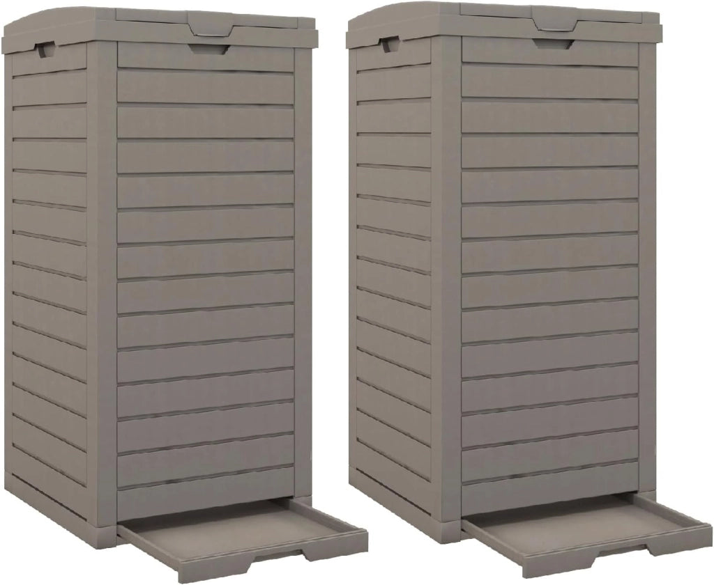 Set di 2 Bidoni della Spazzatura 118L con Coperchio e Maniglia, Contenitori Impermeabili per Rifiuti da Giardino con Vaschetta Estraibile per Terrazze